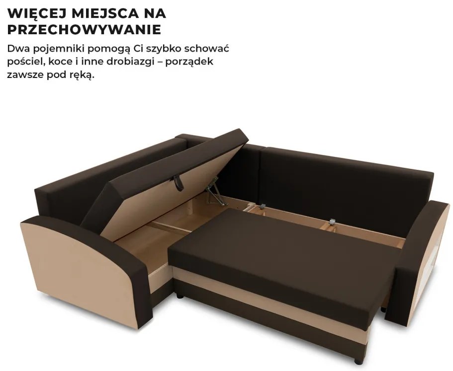 Grande sarokkanapé polcokkal , polc a jobb karfaban, baloldali, szövet anyag, hab töltet, barna