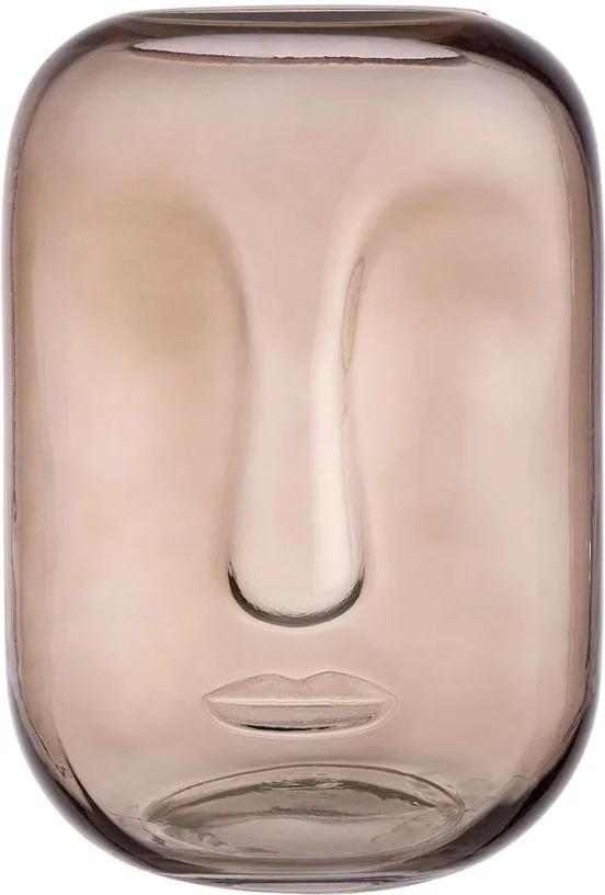 ANOKI üveg váza arc motívummal, világosbarna 25 cm