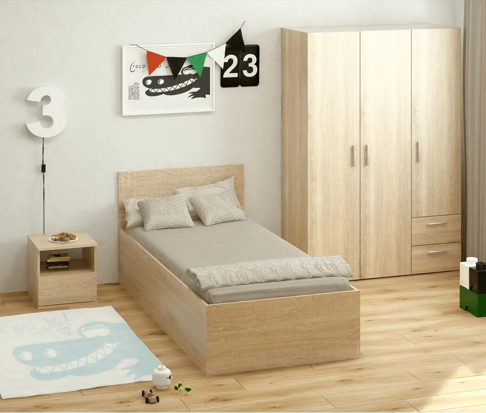 Ágy fém ráccsal és tárolóhellyel, 90x200, sonoma tölgy, DOLI