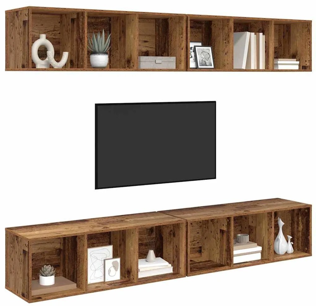 Fali TV Szekrény 4 pcs Régi fa 37 x 37 x 107.5 cm Műanyag Fa
