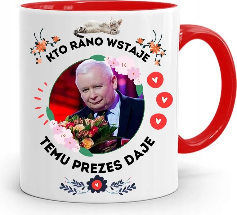 Piros Vicces Bögre Jaroslaw Kaczynski fényképes nyomattal