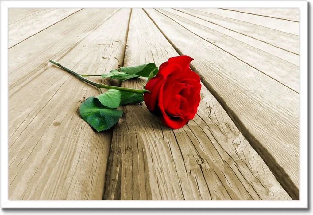 Poszterek keretben 60x40 Vörös rózsa a deszkákon