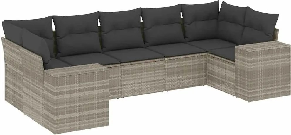vidaXL 7 részes világosszürke polyrattan kerti ülőgarnitúra párnákkal