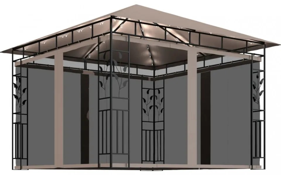 tópszínű pavilon szúnyoghálóval/LED fényfüzérrel 3 x 3 x 2,73 m
