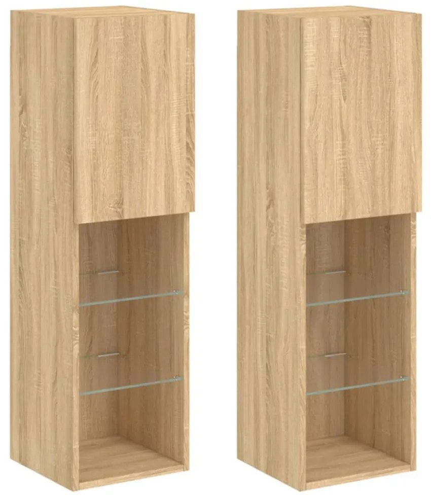 2 db sonoma tölgy színű TV-szekrény LED-ekkel 30,5x30x102 cm