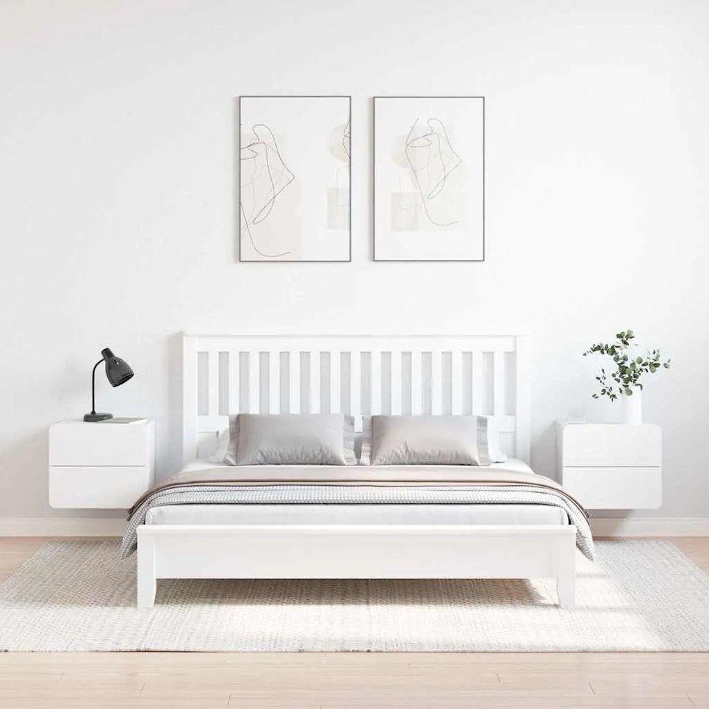 Éjjeli asztal fiókkal 2 pcs Fehér 39 x 34 x 33 cm Tömör fenyőfa