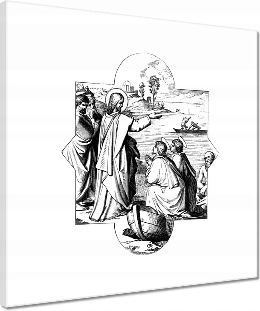 Vászonkép 40x40 Jézus, a halász Halászhajó