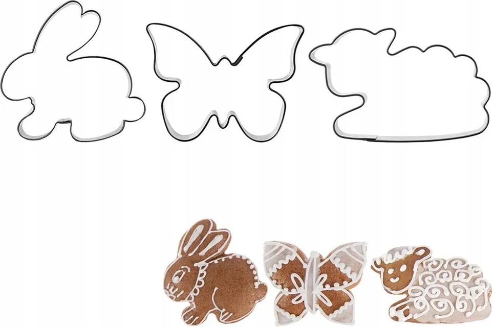 Keksz Lyukasztó Acél Nyuszi Pillangó Bárány 3 Db-os Szett