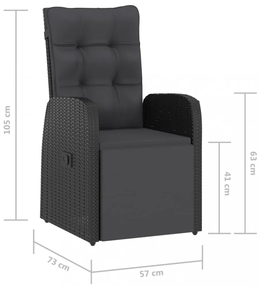 11 részes fekete polyrattan kültéri étkezőszett párnákkal