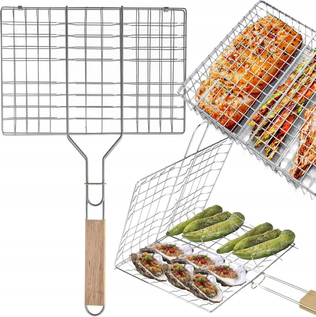 Grillrács Rács Kenyérpirító Zárható Összecsukható Hús Grill 35X56 CM