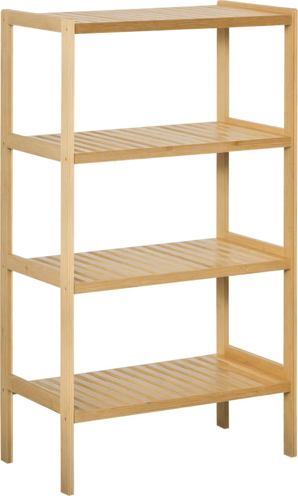HOMCOM 4-szintes bambusz polc - Iroda, tárolás, könyvespolc, konyhapolc, fürdőszoba polc, nappali, hálószoba - Természetes bambusz 62 x 33 x 112 cm |