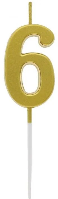 Arany Metallic számgyertya, tortagyertya 6-os