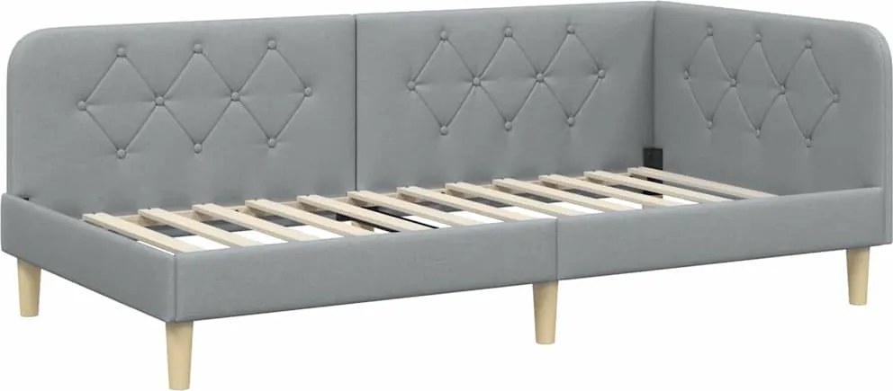 vidaXL Sarokágy keret fejtámlával Világosszürke 100 x 200 cm szövet