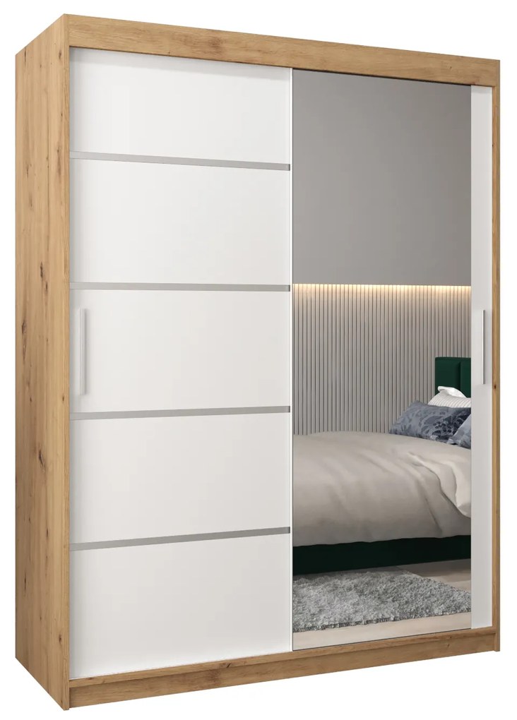 Ruhásszekrény 150 cm tükörrel Verika 2 150 (artisan tölgy + fehér). 1064197