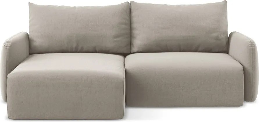 Szürkésbarna bársony kinyitható-tárolóhelyes sarokkanapé (bal oldali-heverő résszel) Kalena – Makamii