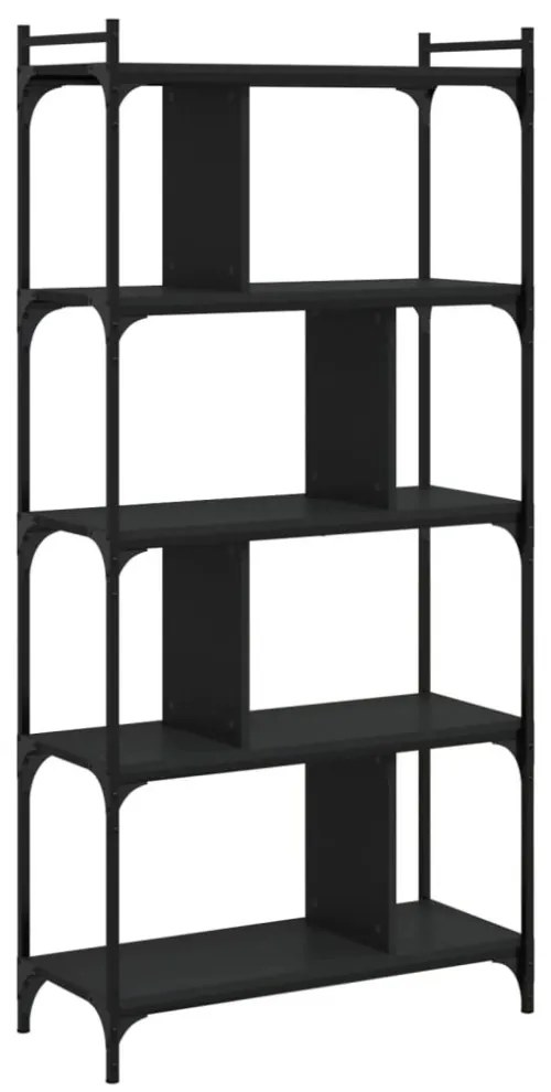 5 szintes fekete szerelt fa könyvespolc 76 x 32 x 158 cm