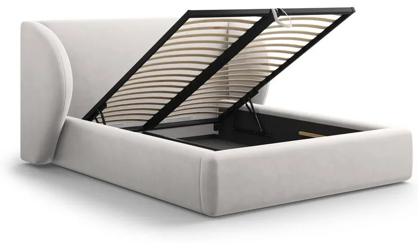 Világosszürke kárpitozott franciaágy tárolóhellyel, ágyráccsal 160x200 cm Miley – Micadoni Home