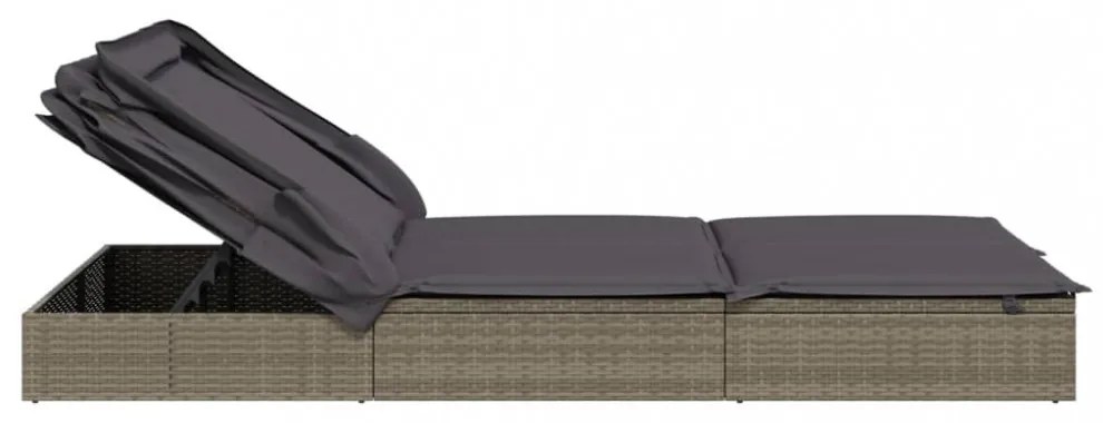 2 személyes szürke polyrattan napágy tetővel 213 x 118 x 97 cm
