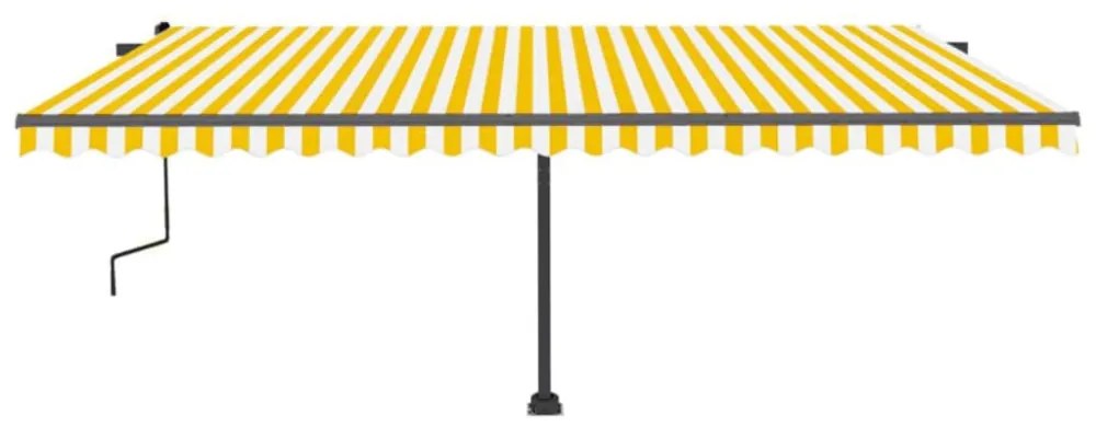 sárga-fehér kézzel kihúzható póznás napellenző 500 x 350 cm