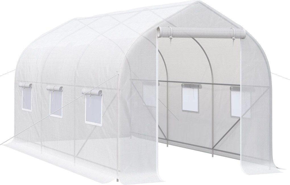 Outsunny 4x2x2 m-es Kertészeti Üvegház Túnusos Típusú 6 Lélegző Ablakkal és Felgombolható Cipzáras Ajtóval Növények és Zöldségek Terjesztésére | Aosom