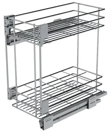 Konyhai fémrács, 600mm, oldalra szerelhető, ezüst szürke, teljes kihúzás, csillapított záródás, rejtett fióksín, 2 kosár SIGE, Green Line 004