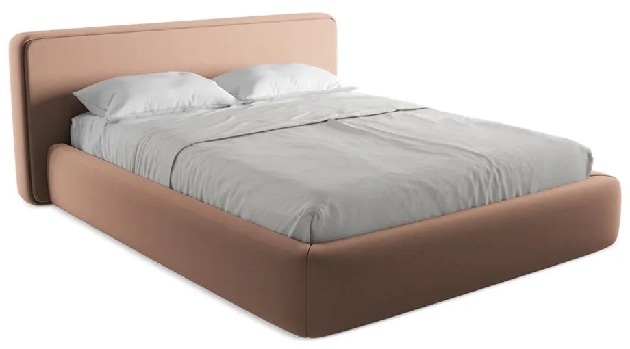 Világos rózsaszín kárpitozott ágyneműtartós franciaágy ágyráccsal 160x200 cm Kiana – Makamii