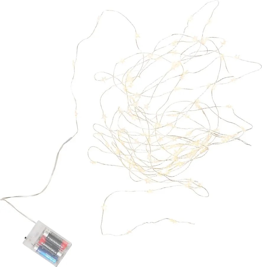 STAR LIGHTS LED égősor USB kábellel, ezüstdrót-csillagok 100 égővel