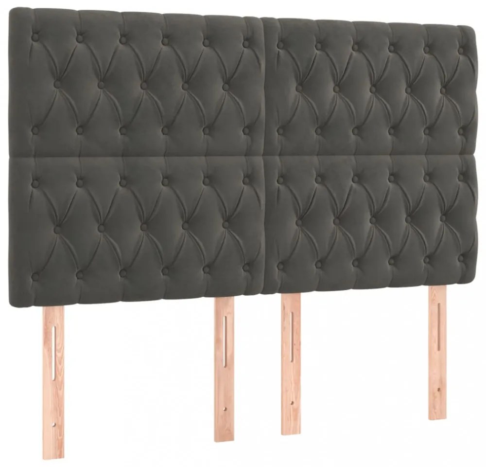 sötétszürke bársony fejtámla 144x7x118/128 cm