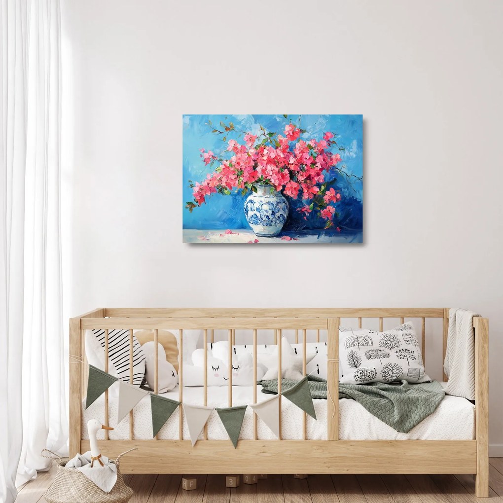 Üveg kép - Váza rózsaszín virágokkal (70x50 cm)