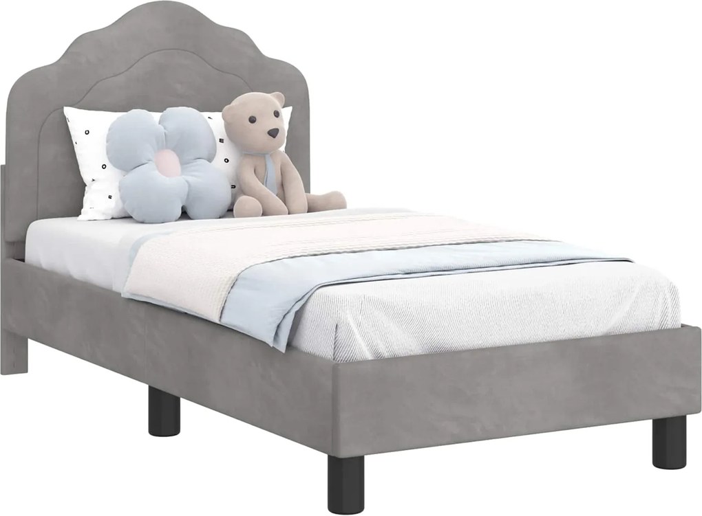vidaXL Gyerekágy keret fejtámlával Világosszürke 70 x 140 cm Bársony