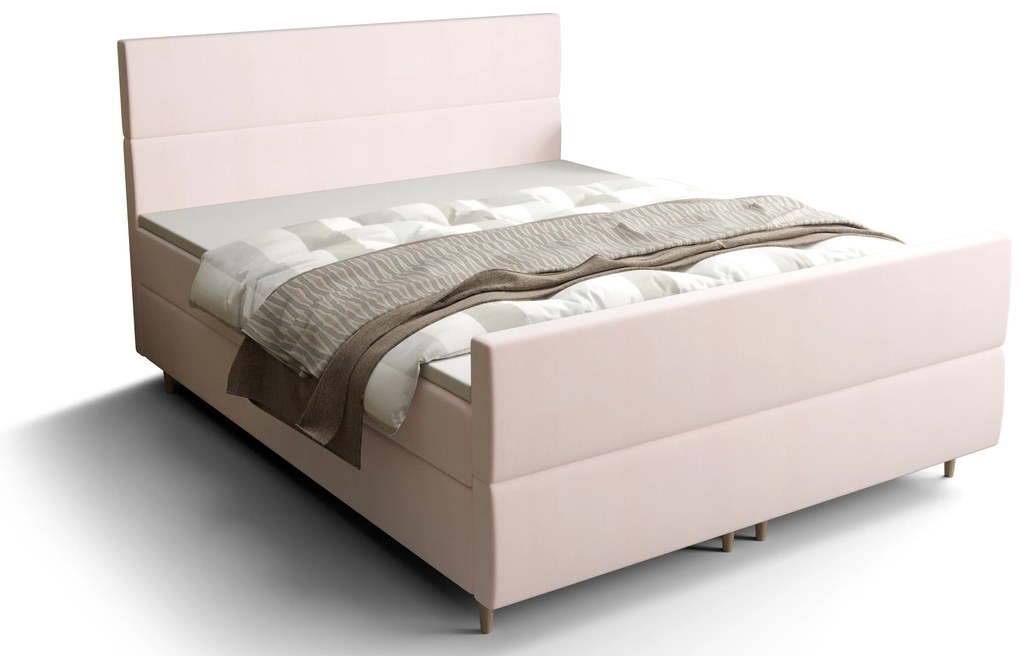 Franciaágy  Boxspring 140 cm Flu plus (világos rózsaszín) (matraccal és tárolóhellyel). 1046575