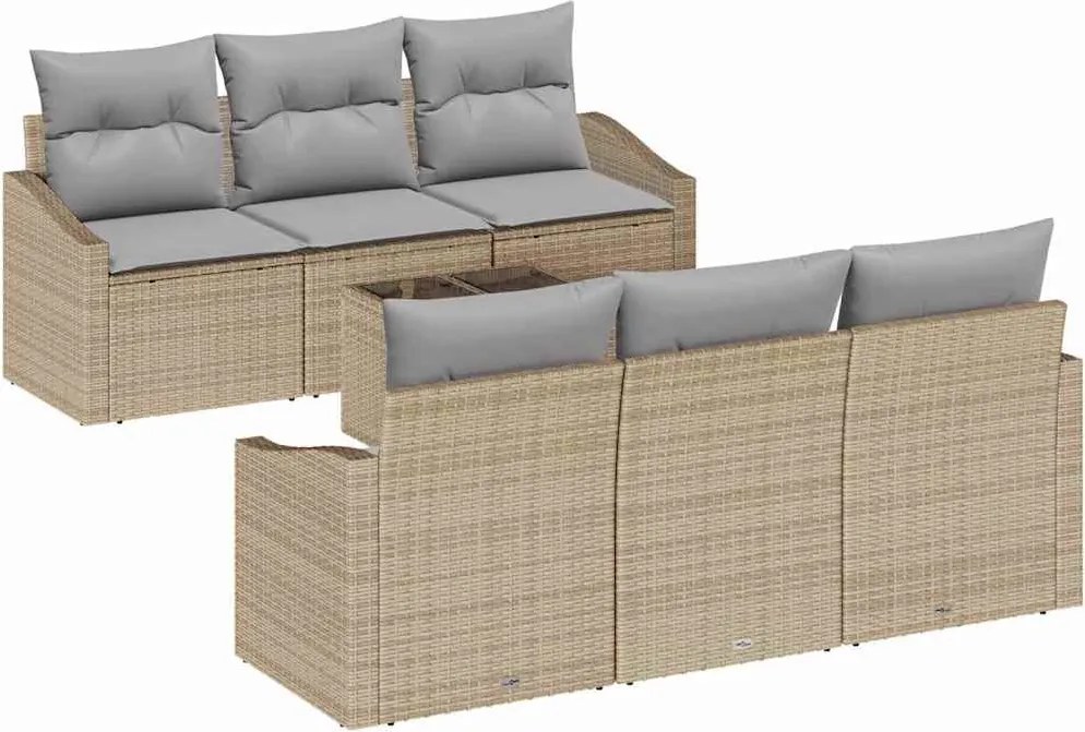 vidaXL Kanapé Szett párnával 7 pcs Beige és Világosszürke polirattan