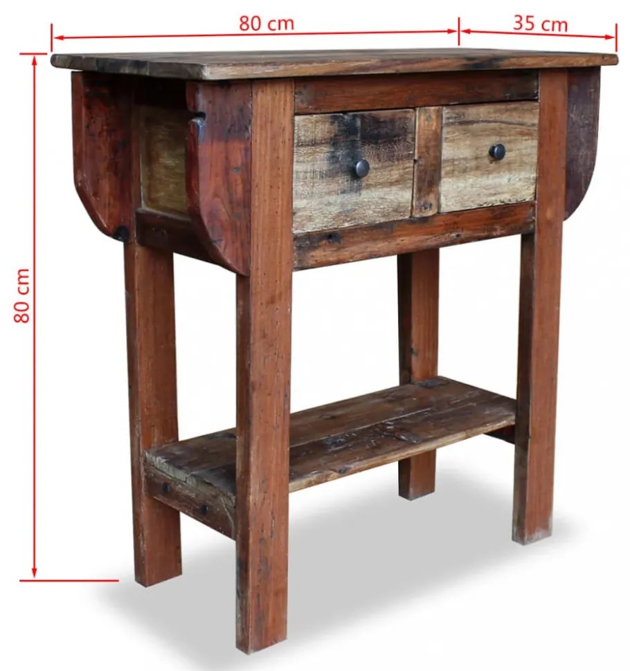 vidaXL vegyes újrahasznosított fa konzolasztal 80 x 35 x 80 cm