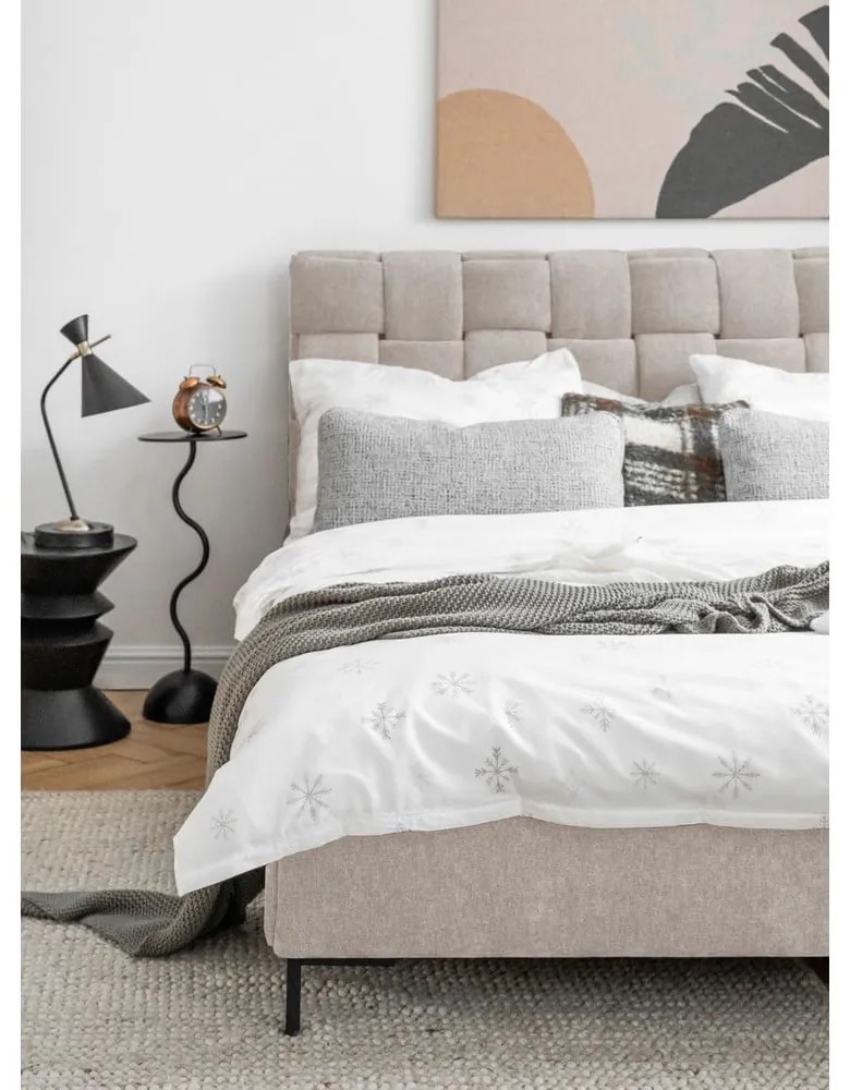 Bézs kárpitozott franciaágy ágyráccsal 160x200 cm Eve – Miuform