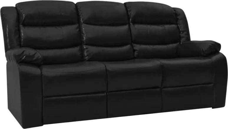 Háromszemélyes fekete műbőr dönthető kanapé