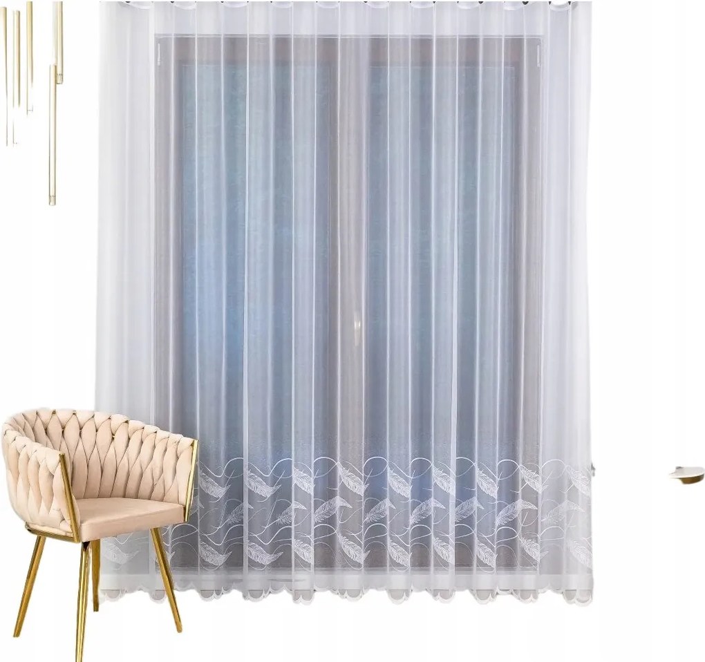 Kész Függöny Ráncoló Szalaggal, Divatos Toll Mintával 600x260