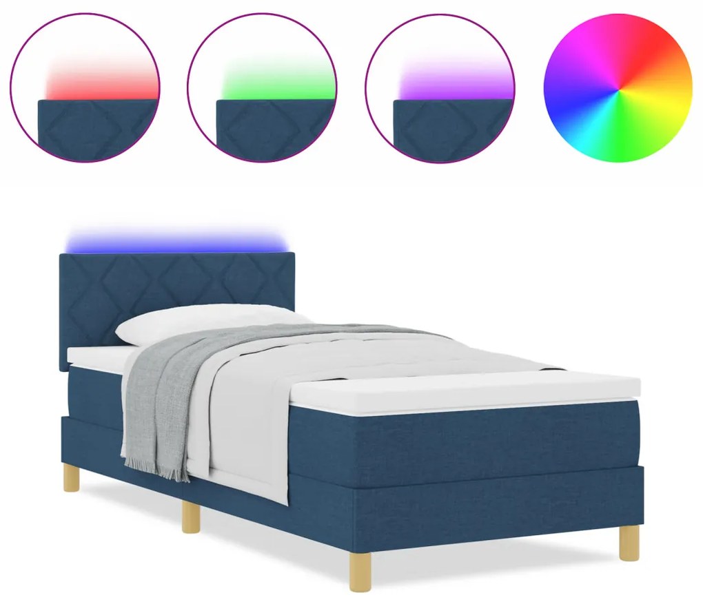 Boxspring ágy matraccal és LED-del Kék 100x200 cm Szövet