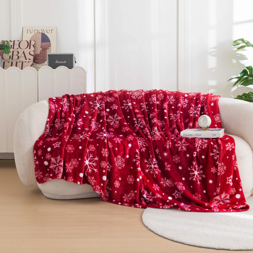 Piros karácsonyi mikroplüss pléd SNOWFALL Méret: 200 x 220 cm