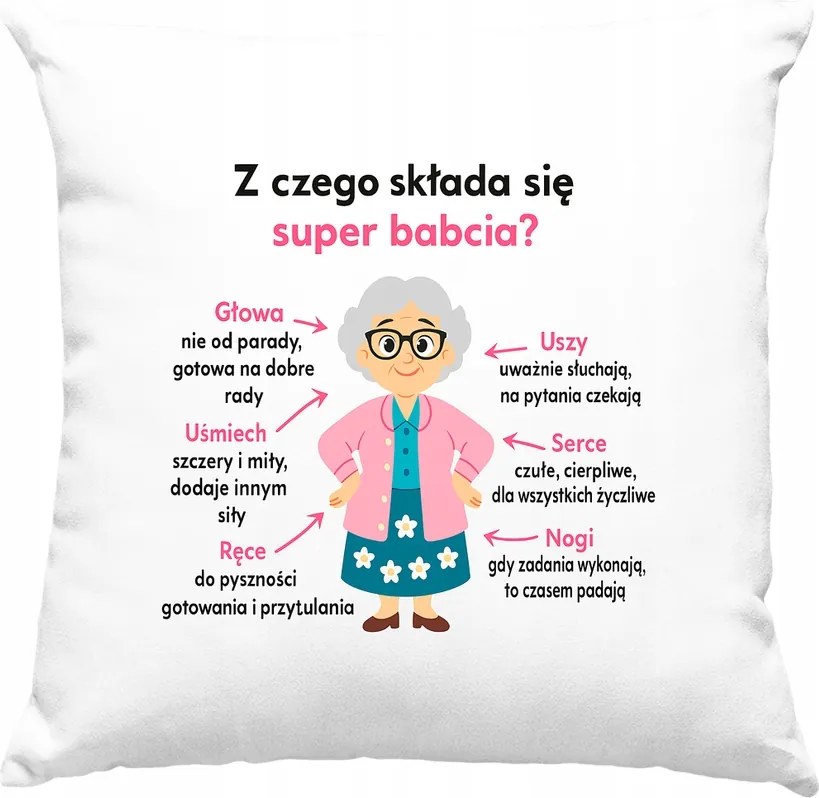 Párna Amiből a nagymama áll Fehér