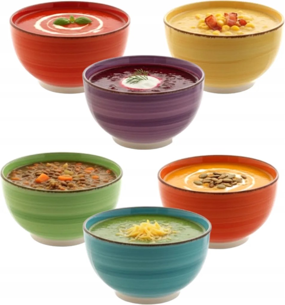 6x Kerámia Tál 14 CM Leveses Tányér 500 ML Rainbow Tál Szett