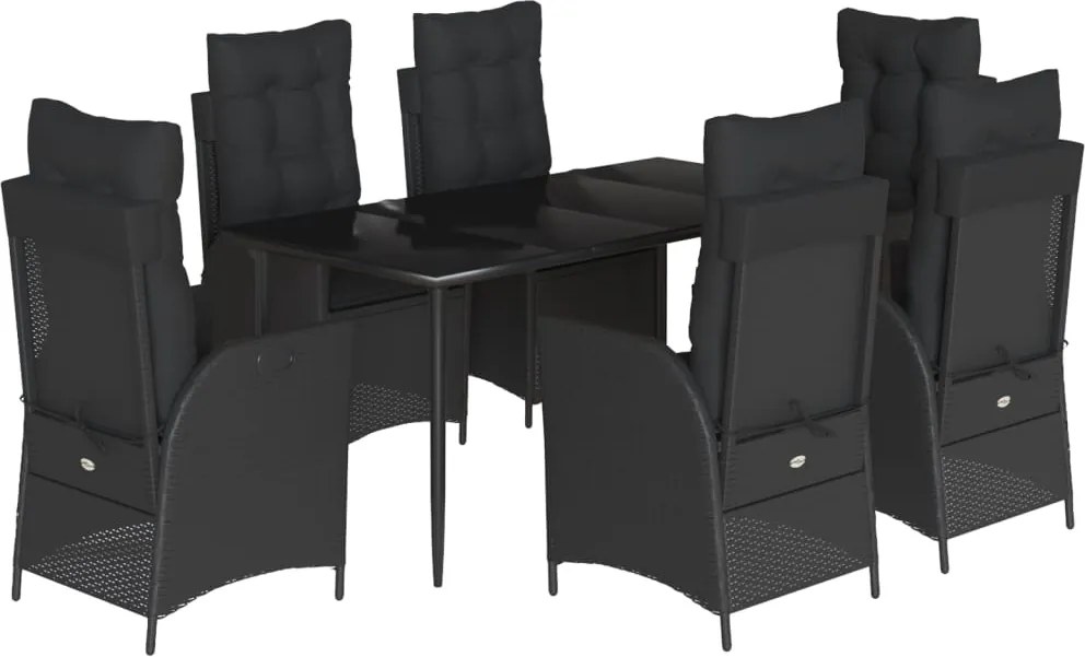 vidaXL 7 részes fekete polyrattan kerti étkezőgarnitúra párnával