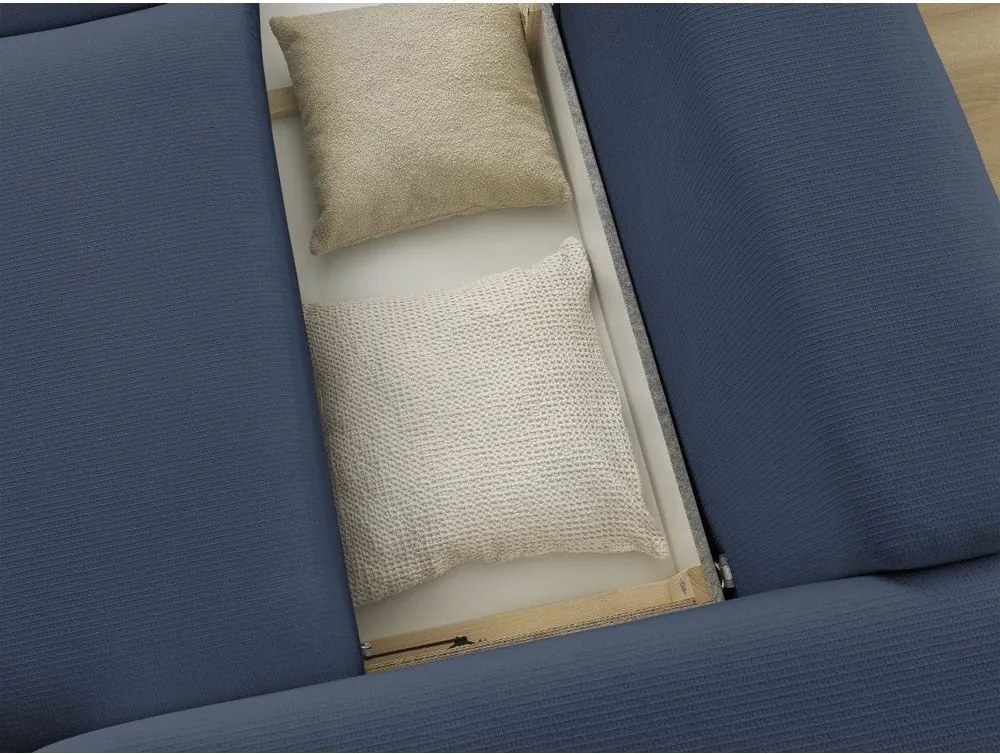 Kék kinyitható-tárolóhelyes kanapé 265 cm Ezechiel – Bobochic Paris