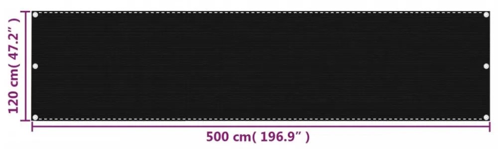 fekete HDPE erkélytakaró 120 x 500 cm