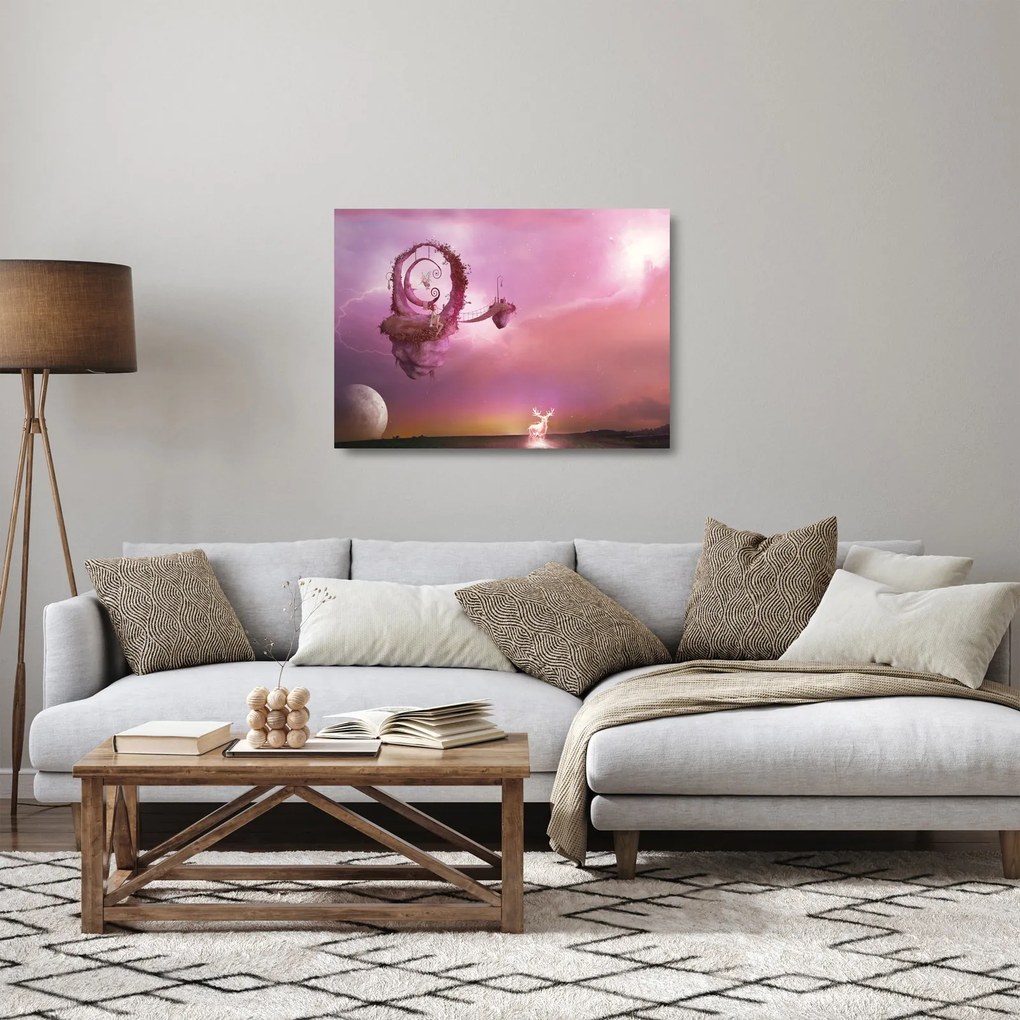 Kép - Tündér egy lebegő szigeten (üvegen) (70x50 cm)