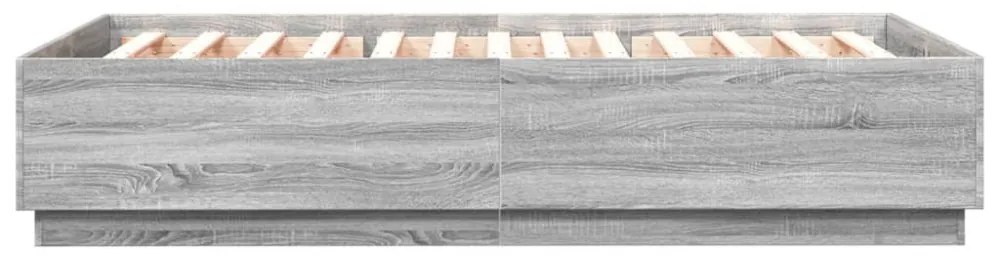 szürke sonoma színű szerelt fa ágykeret LED-del 160 x 200 cm