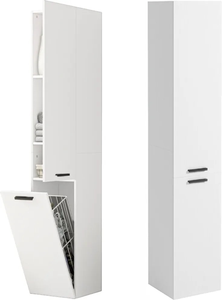 Fürdőszoba Szekrény Polc Oszlop 2 Ajtós Fehér Magas Polcos Modern