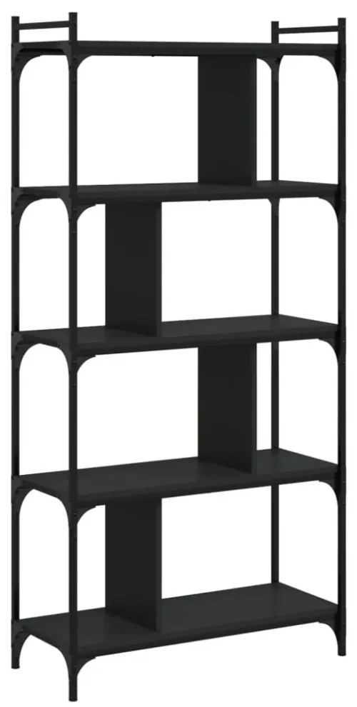 5 szintes fekete szerelt fa könyvespolc 76 x 32 x 158 cm