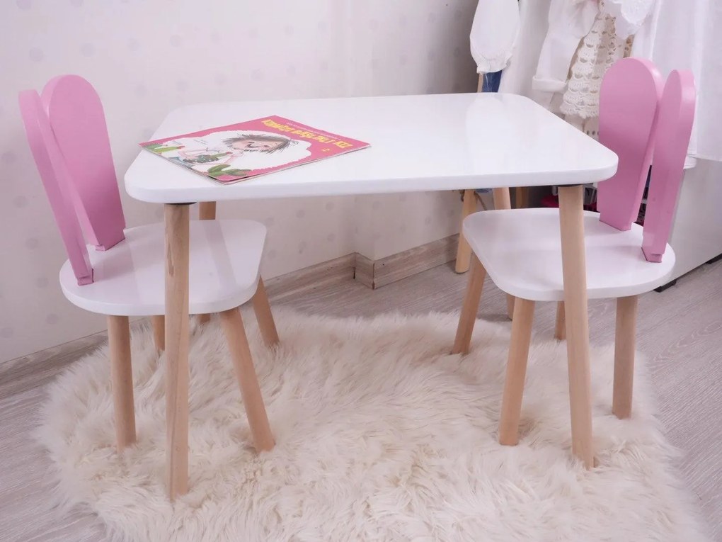 Gyerekasztal székekkel Bunny One Chair Set - Pink, White