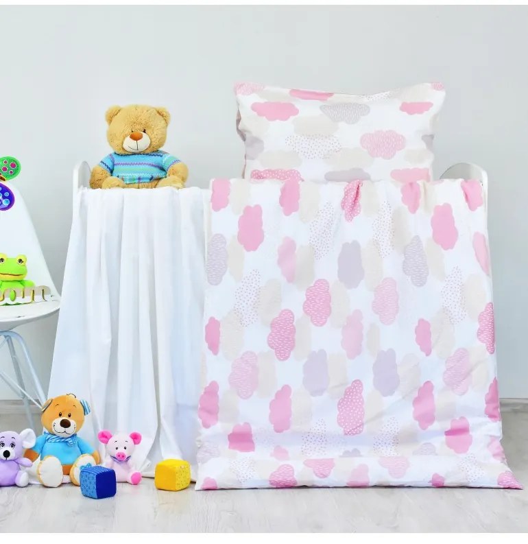 EMI felhős rózsaszín gyerek ágyneműhuzat, Gyerekgarnitúra 90x130 + 45x65