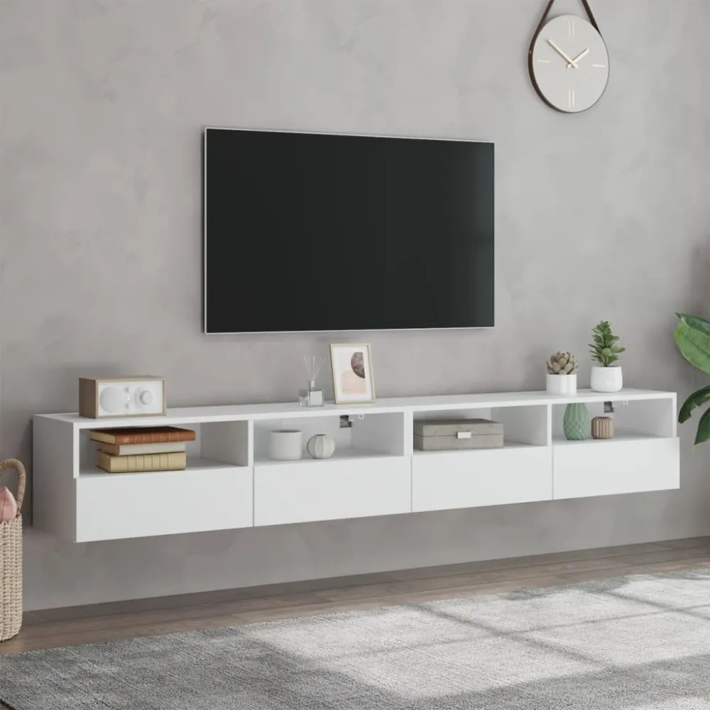 2 db fehér szerelt fa fali TV-szekrény 100 x 30 x 30 cm